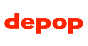 A red logo on a white background.