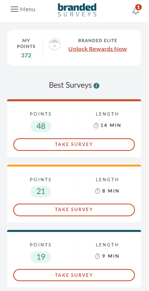 Branded Surveys mobile printscreen