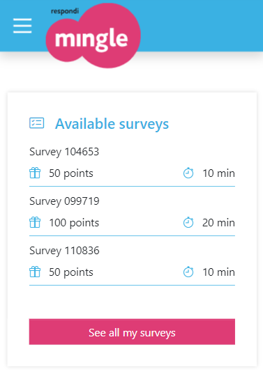 Mingle Surveys mobile printscreen