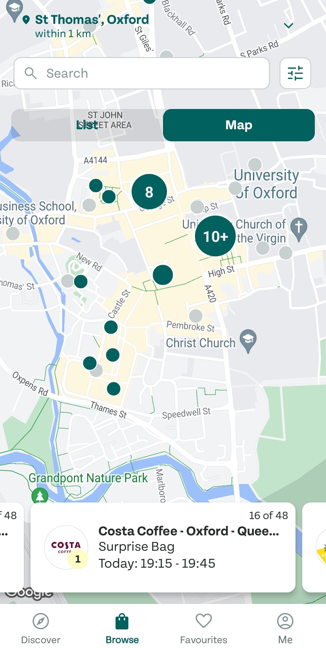 A map showing the locations of oxford city centre.