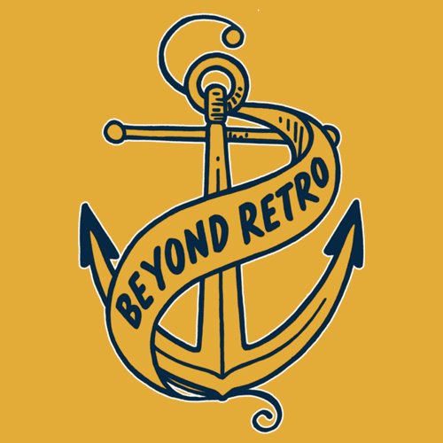 The logo for beyond retro on a yellow background.