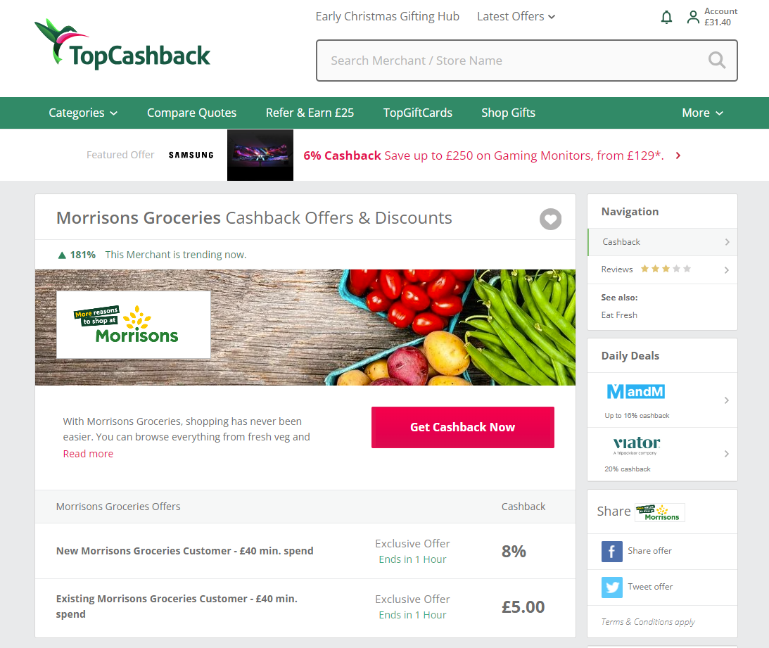 TopCashback offers and discounts