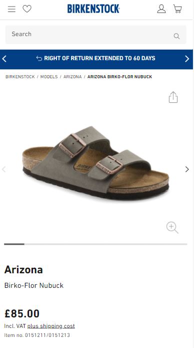 Birkenstock arizona sandals on Birkenstock website