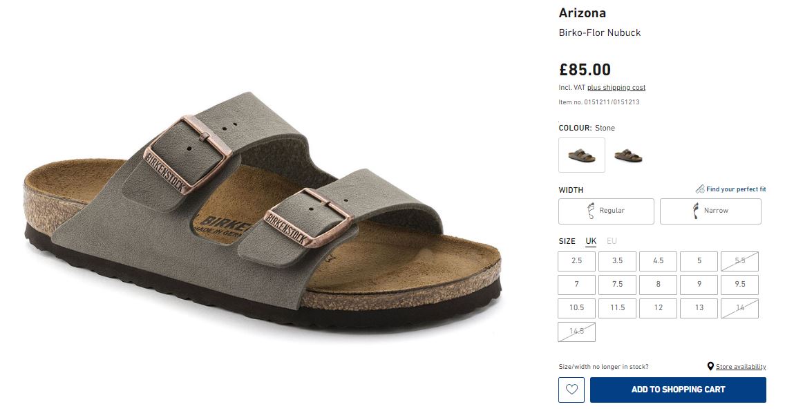 Birkenstock arizonas on Birkenstock site