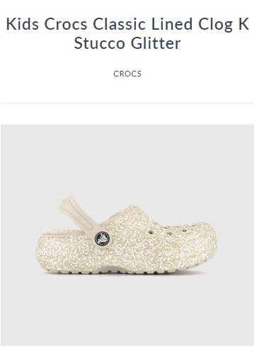 Kids crocs classic lined glitter clogs.