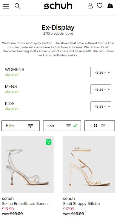 A screenshot of the schuh website.