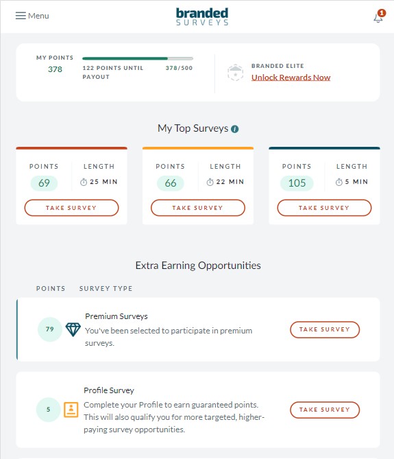 Branded Surveys dashboard