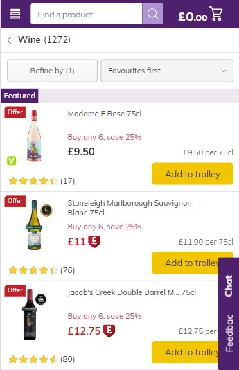 Ocado mobile wine offers