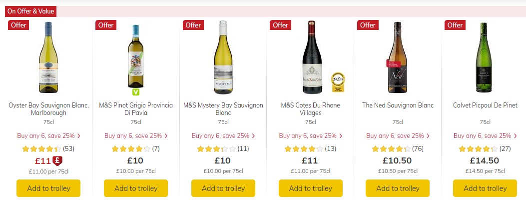 Ocado wine offers