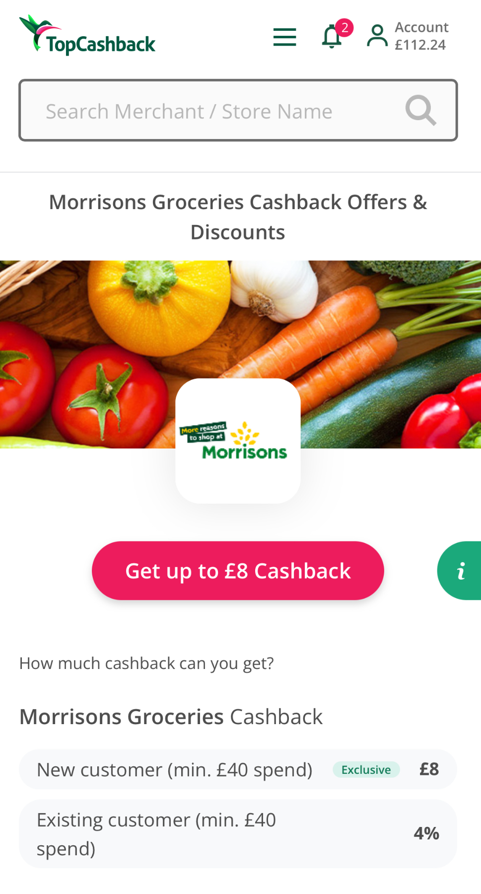 TopCashback Morrisons mobile screenshot TopCashback Morrisons mobile screenshot