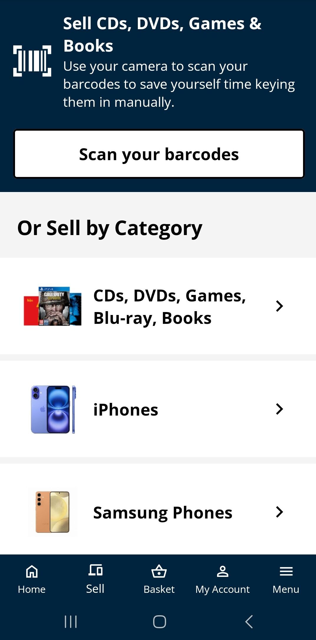 A screenshot of the musicMagpie app for selling DVDs