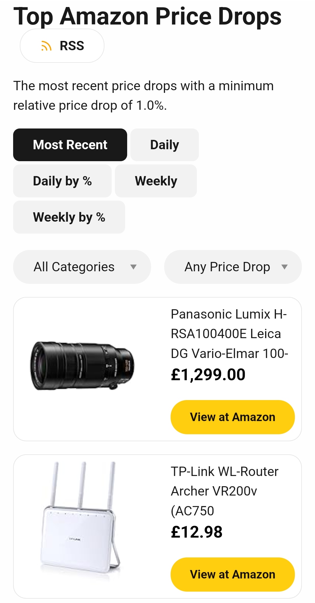 An image showing a CamelCamelCamel price drop page