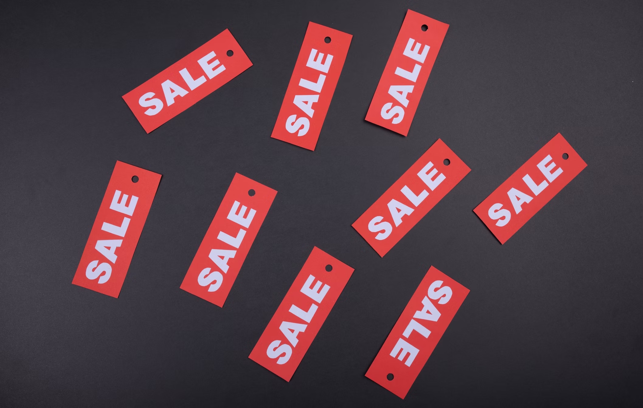 Red price tags advertising a sale
