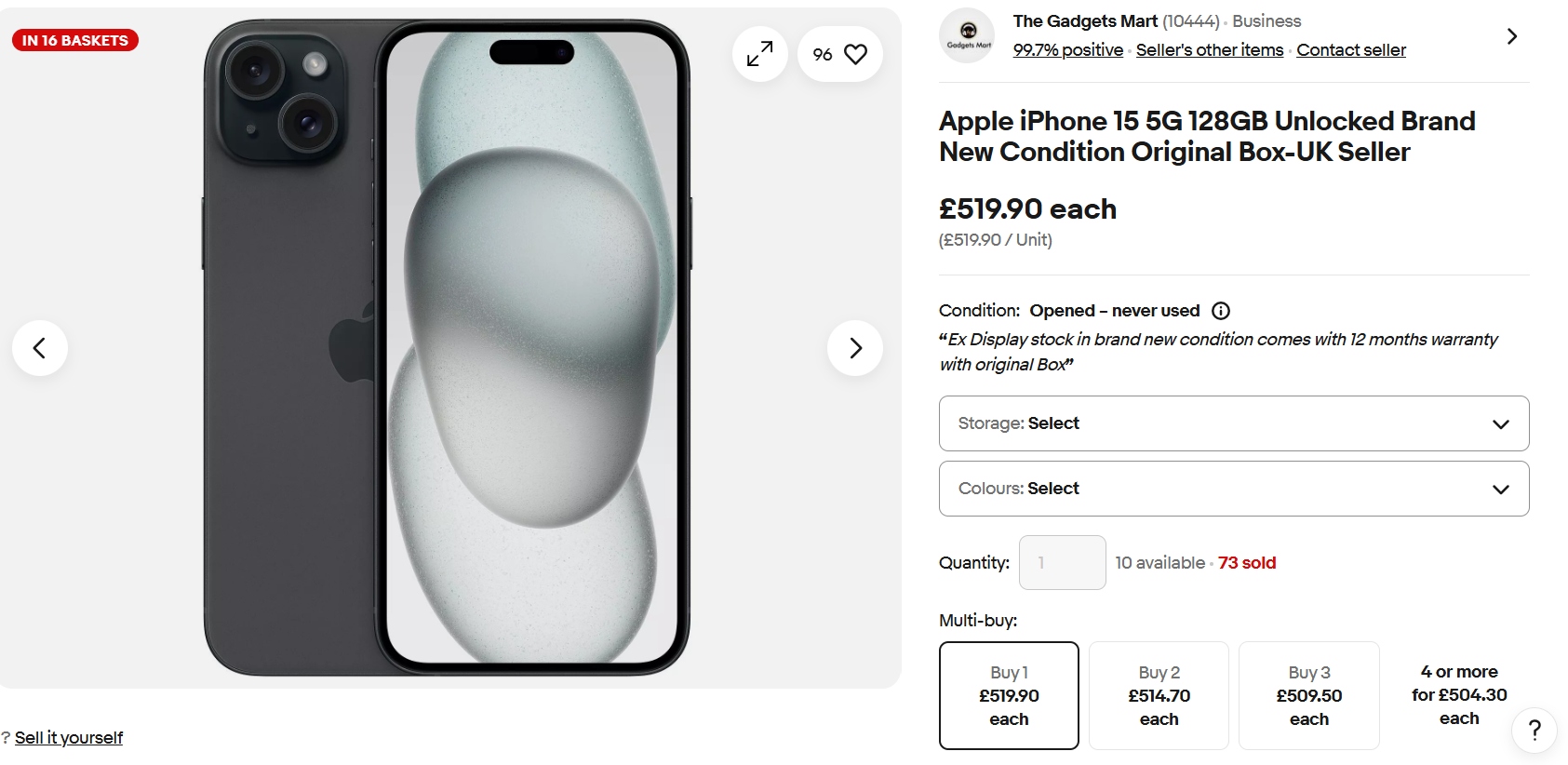 An eBay merchant selling phone online iPhone 15
