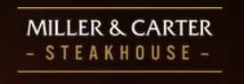 miller & carter Miller & Carter Steakhouse logo with white and gold text on a dark background.