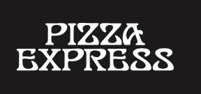 pizza express The Pizza Express logo in white stylized text on a black background.