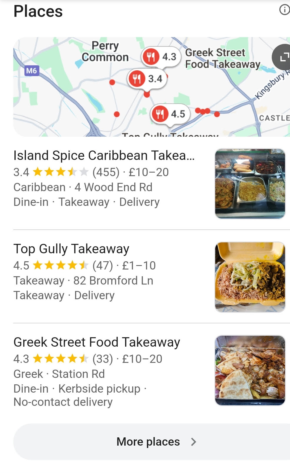 local takeaways mobile A mobile screenshot showing a search for 'takeaways near me' for cheap fast food