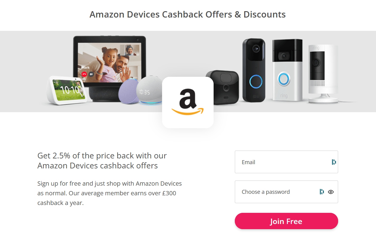 An image showing TopCashback's Amazon cashback page