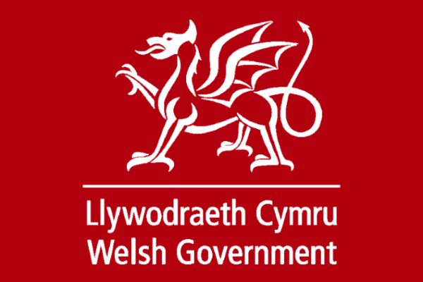 Welsh Government logo White Welsh dragon logo above the bilingual text "Llywodraeth Cymru Welsh Government" on a red background.
