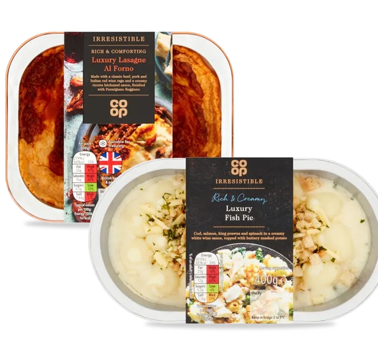 A pair of packaged ready meals from the Co-op dine in for 2 meal deal