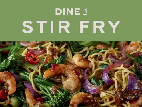 M&S Stir Fry meal deal An image showing a Stir Fry M&S meal deal with protein, veg, and sauce