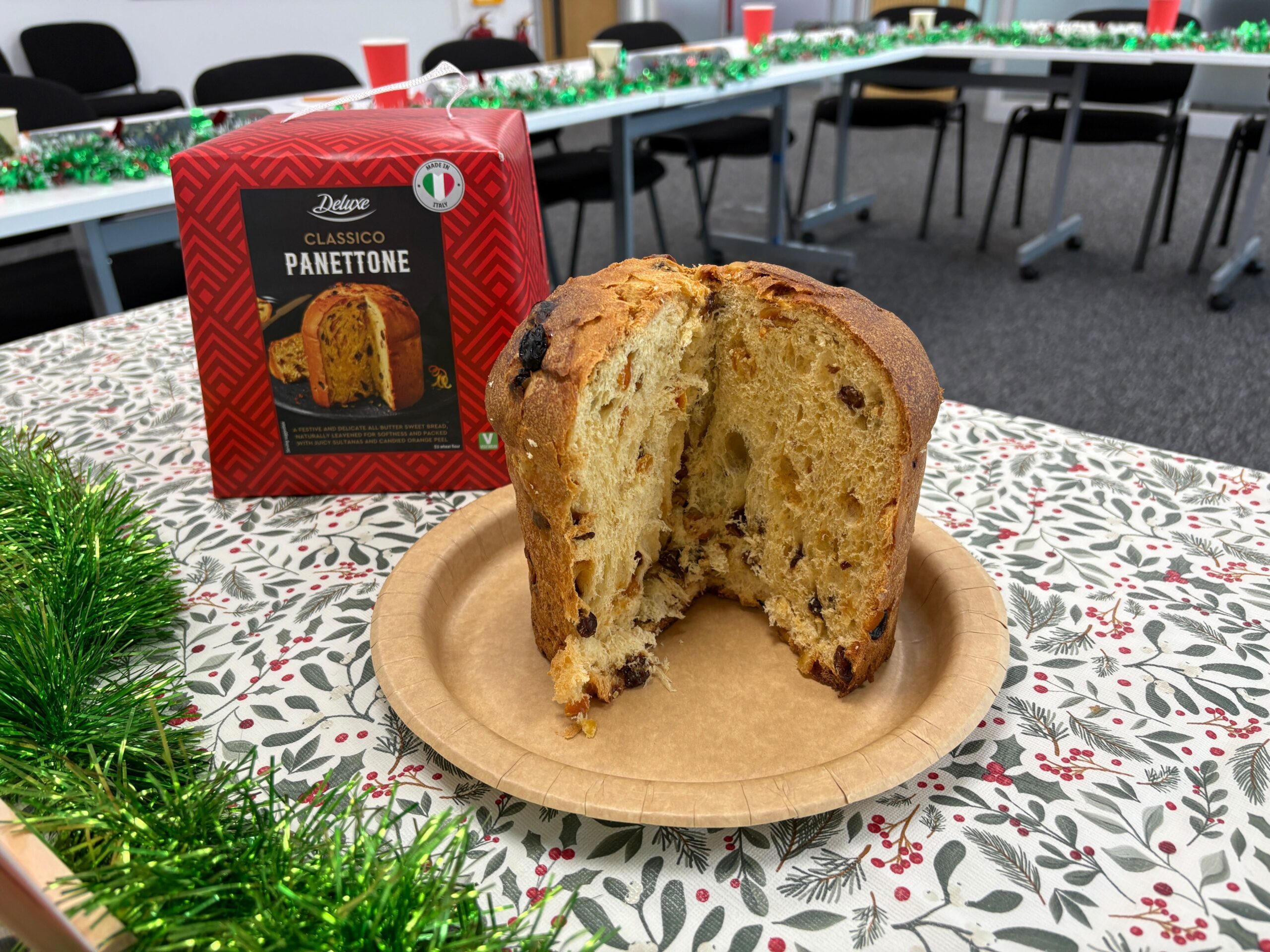 An image showing Lidl Panettone in front of its cardboard box