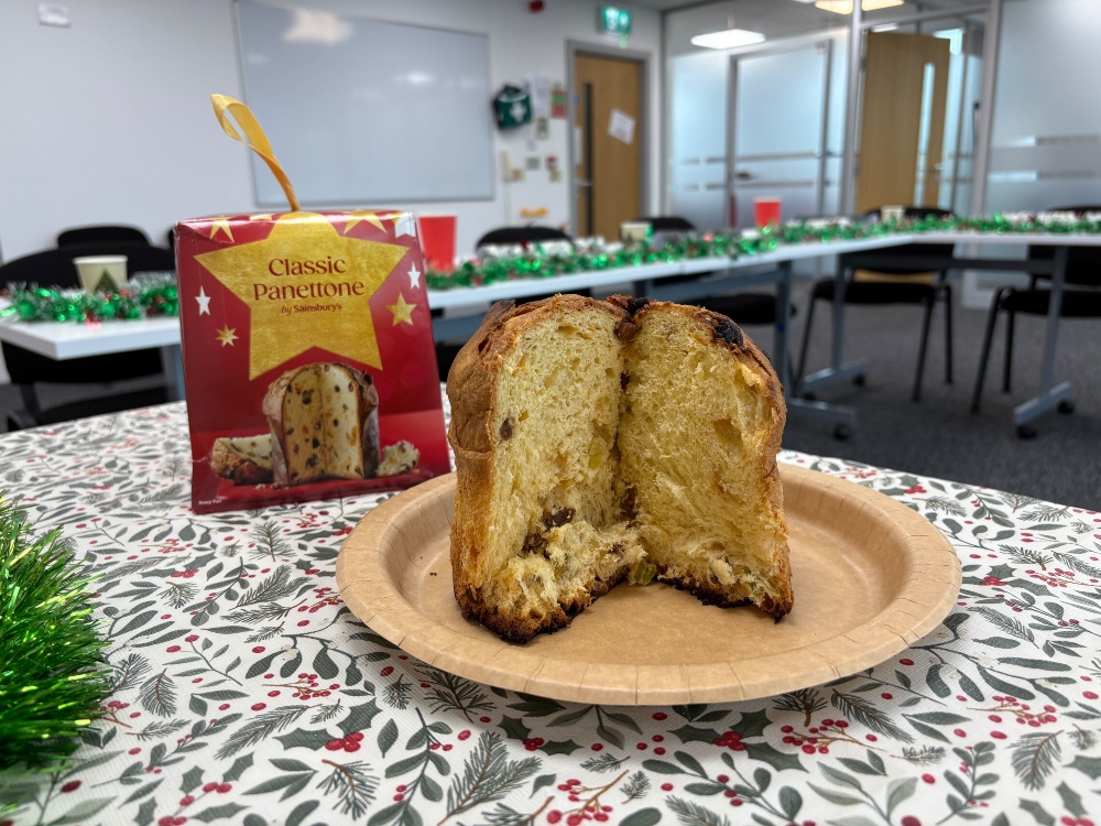 An image showing a supermarket panettone from Sainsburys sitting with its box