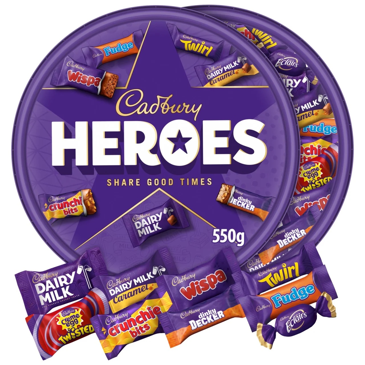 A 550g tub of Cadbury Heroes chocolates for sale at supermarkets this Christmas