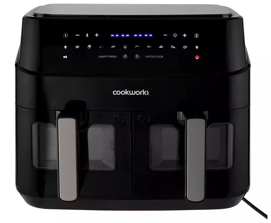 Cookworks 9L Air Fryer A black Cookworks dual-basket air fryer included in the Black Friday air fryer deals
