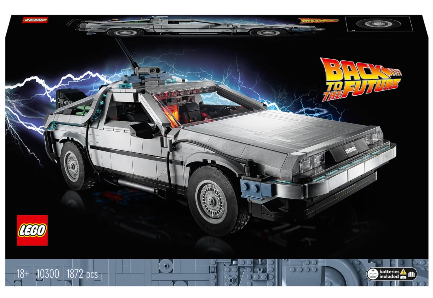 An image showing a LEGO version of the Back to the Future time machine DeLorean for sale this Black Friday