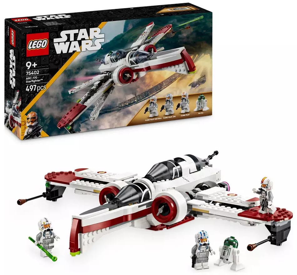 LEGO Star Was ARC Starfighter An image showing a LEGO set of a Star Was Clone Wars ARC Starfighter, with a Black Friday discount