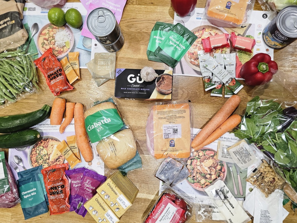 Assorted groceries and ingredients from HelloFresh meal kits