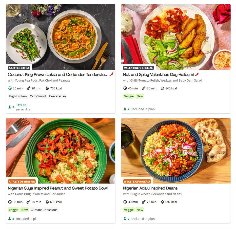 Four dishes available from HelloFresh for easy dinners