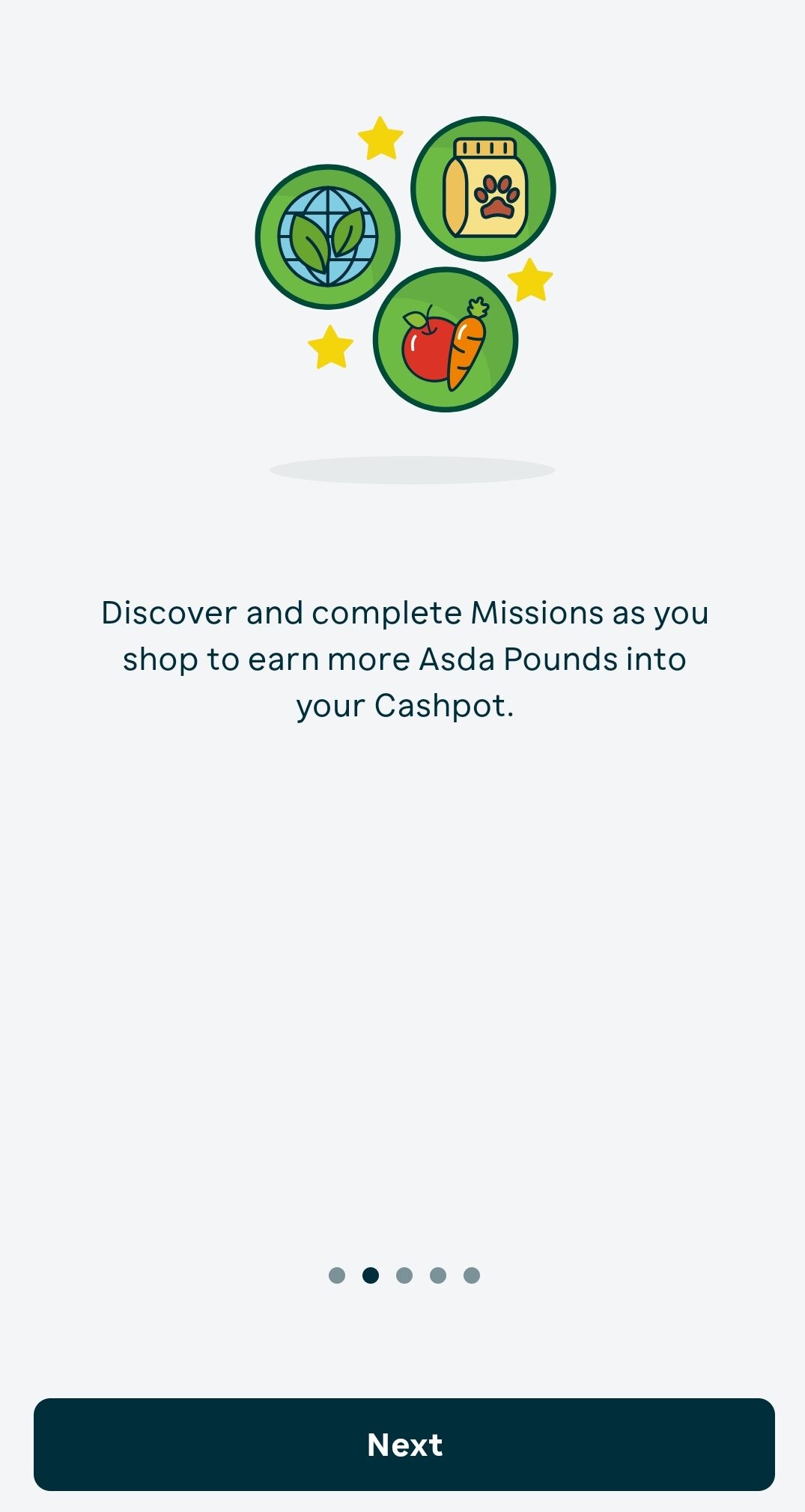 A mobile screen showing an Asda Rewards missions intro