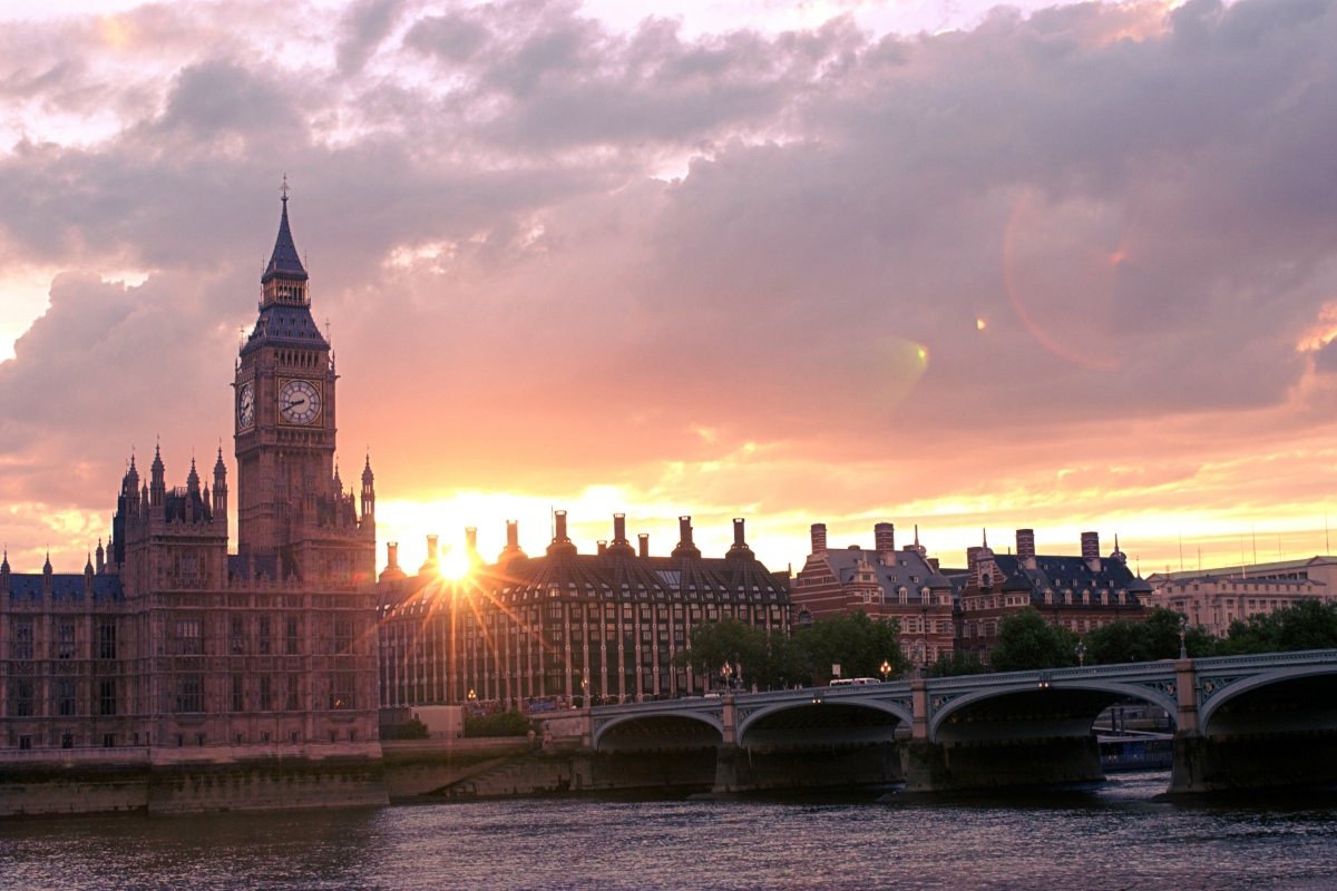 Westminster Palace, the Houses of Parliament, on the bank of the River Thames in London