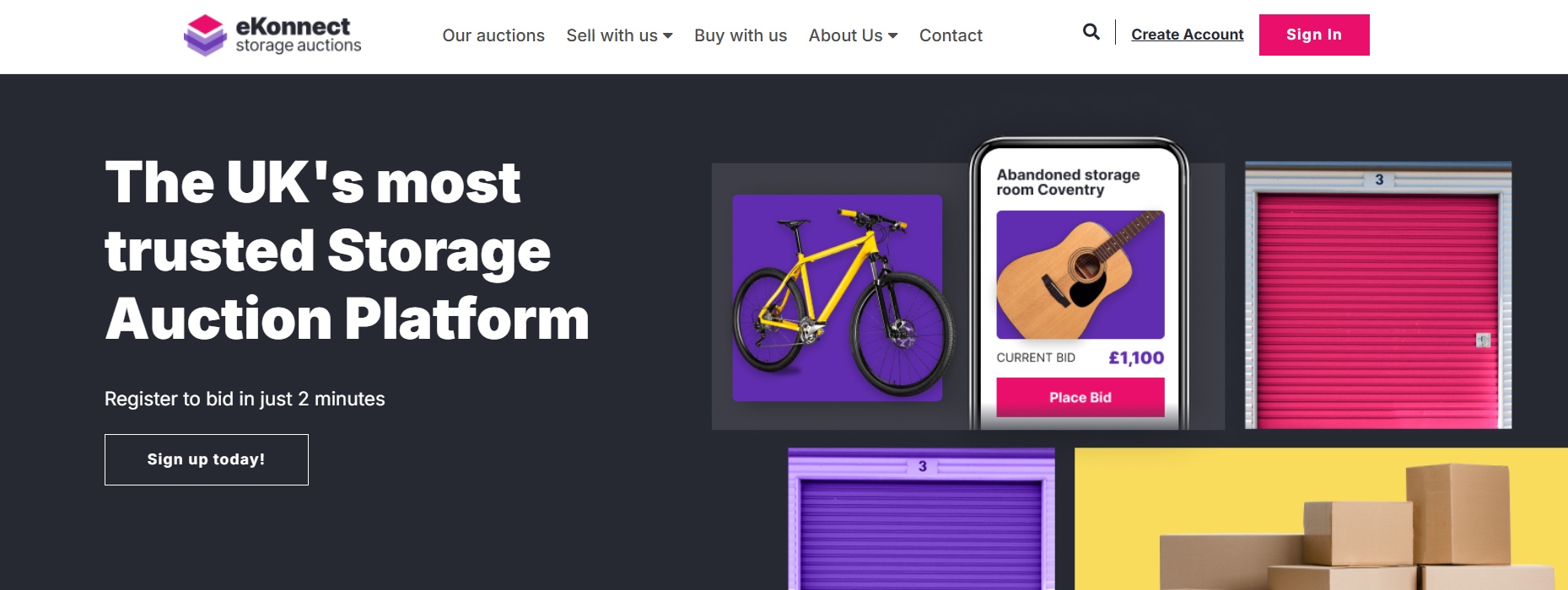 eKonect Storage Auctions Screenshots of the eKonnect website for local UK storage auctions