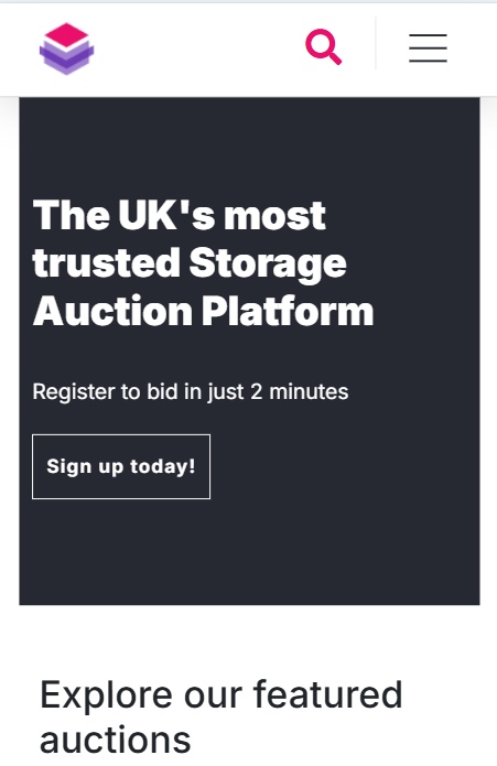 eKonnect Storage Auctions mobile A mobile screenshot of the eKonnect Storage Auctions front page