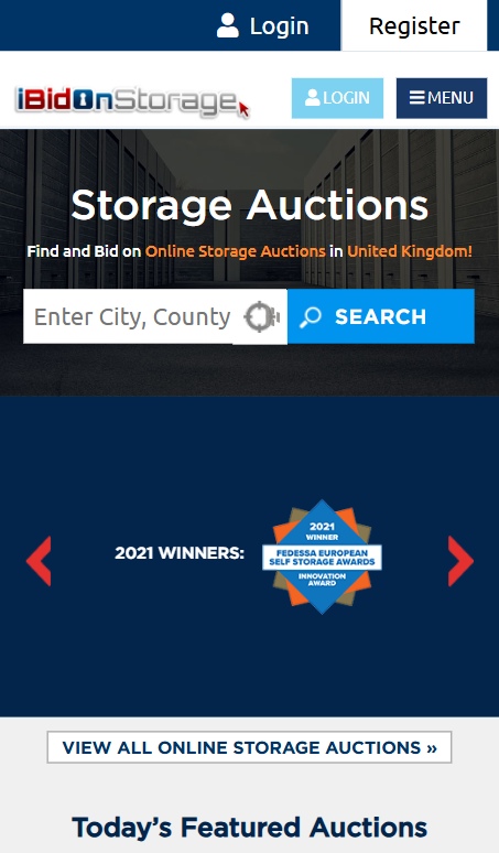 iBidOnStorage mobile A mobile screenshot of the IBidOnStorage home page