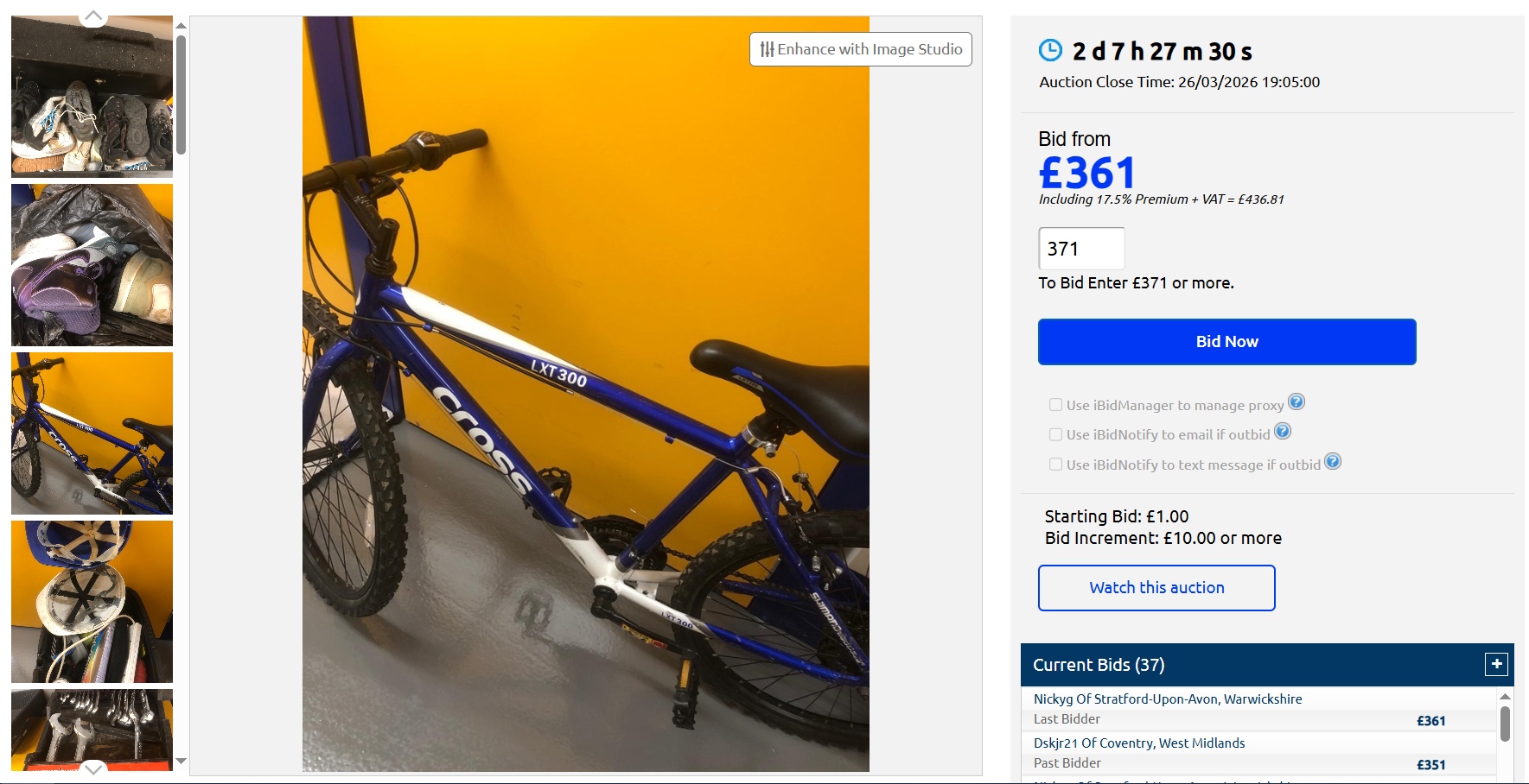 ibidonstorage auction An image showing a mountain bike included in a storage auction as one of its prize items