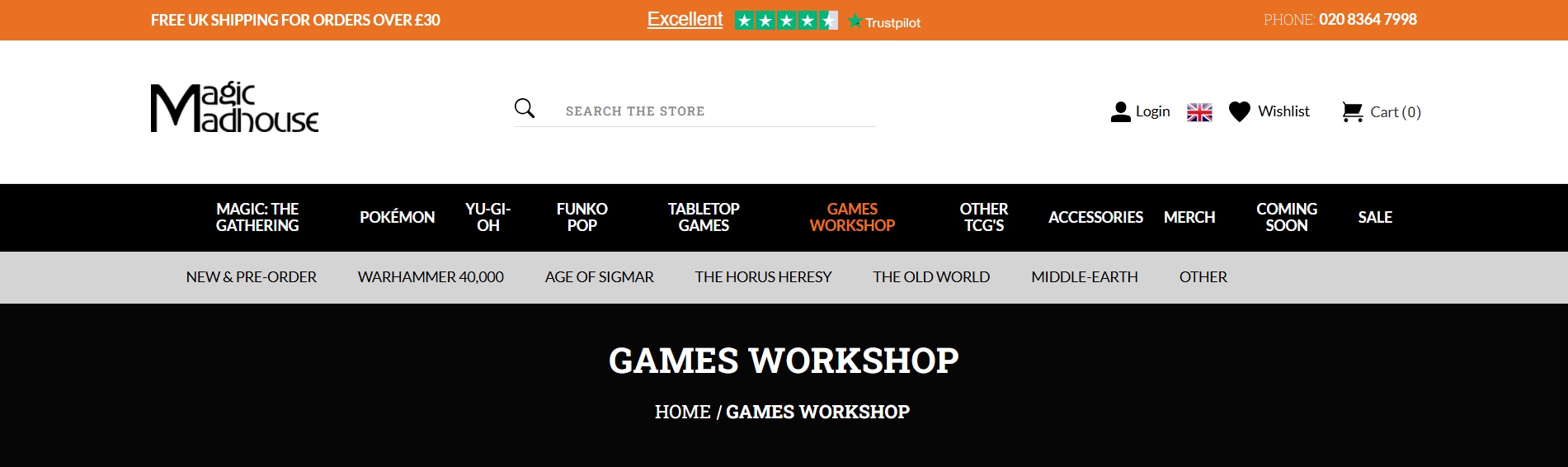 Magic Madhouse Warhammer A screenshot of the Magic Madhouse website selling cheap Warhammer