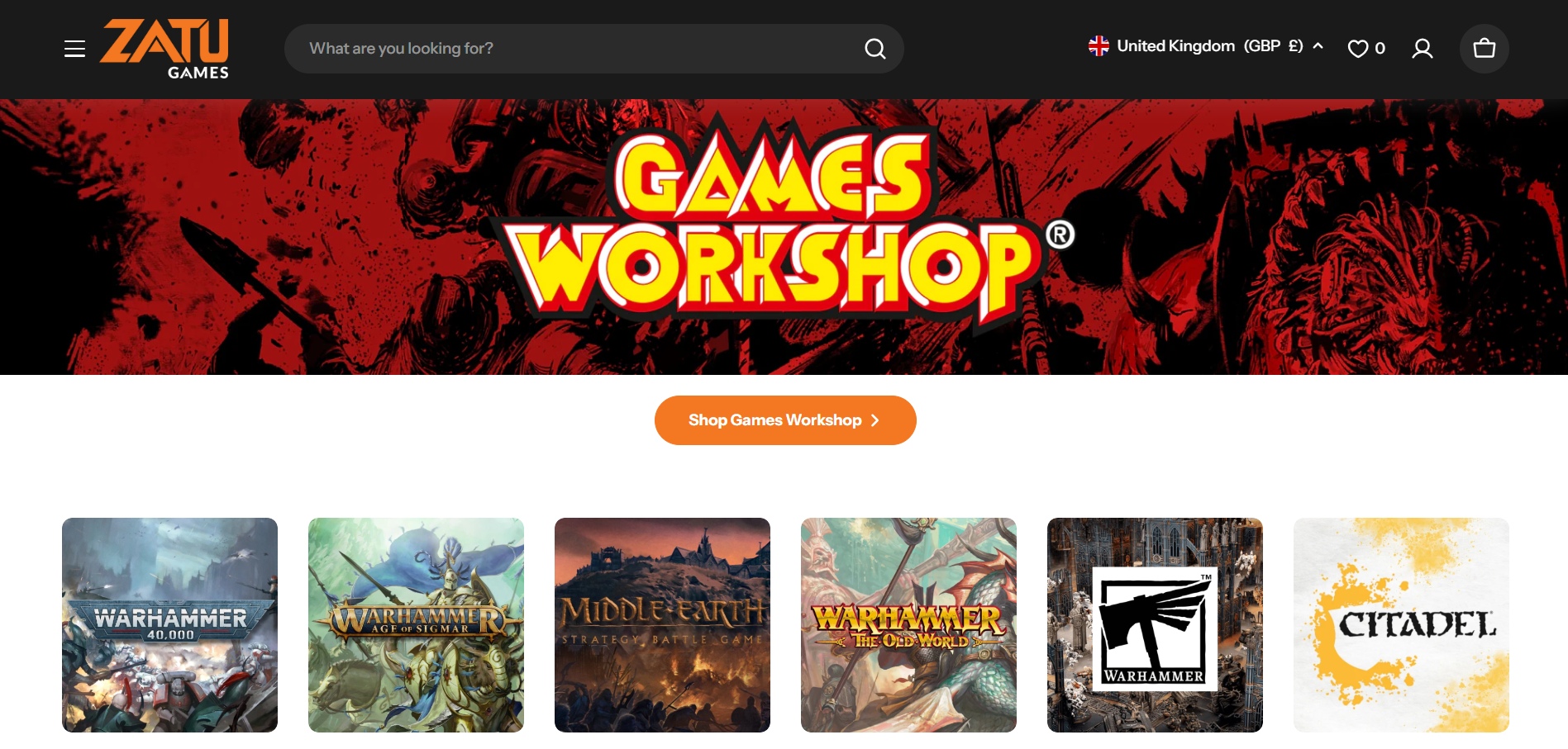 Zatu games Warhammer An image showing the homepage for Zatu Games' cheap Warhammer