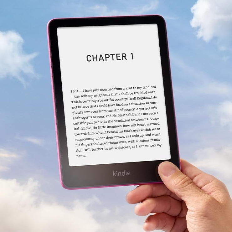 Amazon Kindle Paperwhite An image showing a Kindle Paperwhite held up to the sky, on sale for less in Amazon Prime Day 2026