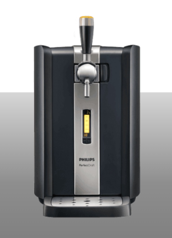 A frontal view of the PerfectDraft Original beer tap witho beer loaded