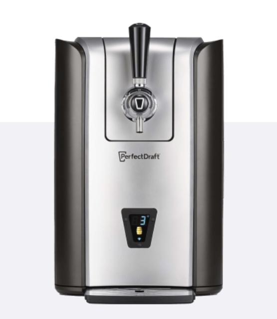 A front view of a PerfectDraft Pro premium home beer dispenser