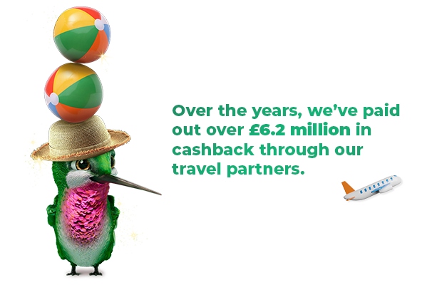 topcashback birthday travel An image showing a quote about saving on travel with TopCashback, showing a Tip-Top hummingbird in holiday mode