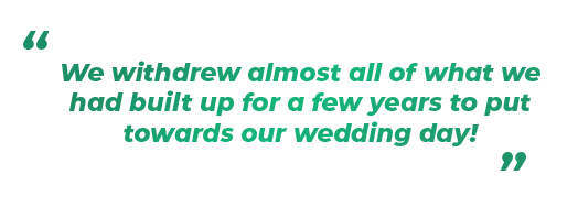 topcashback wedding quote Text in green font reads: "We withdrew almost all of what we had built up for a few years to put towards our wedding day!" with quotation marks.