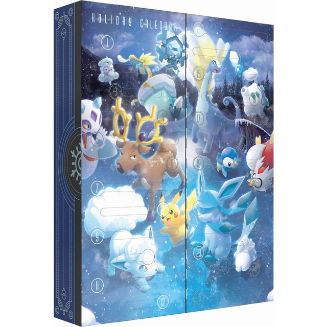 An image showing the Pokemon TCG advent calendar 2023, with festive Pokémon artwork along it