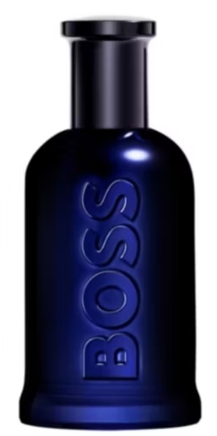 boss eau de toilette A dark blue bottle of Boss fragrance with “BOSS” embossed vertically on the front.