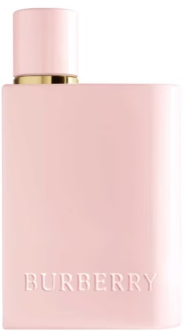 burberry parfum A pale pink rectangular Burberry perfume bottle with a matching cap and gold accent, featuring the brand name embossed at the bottom.
