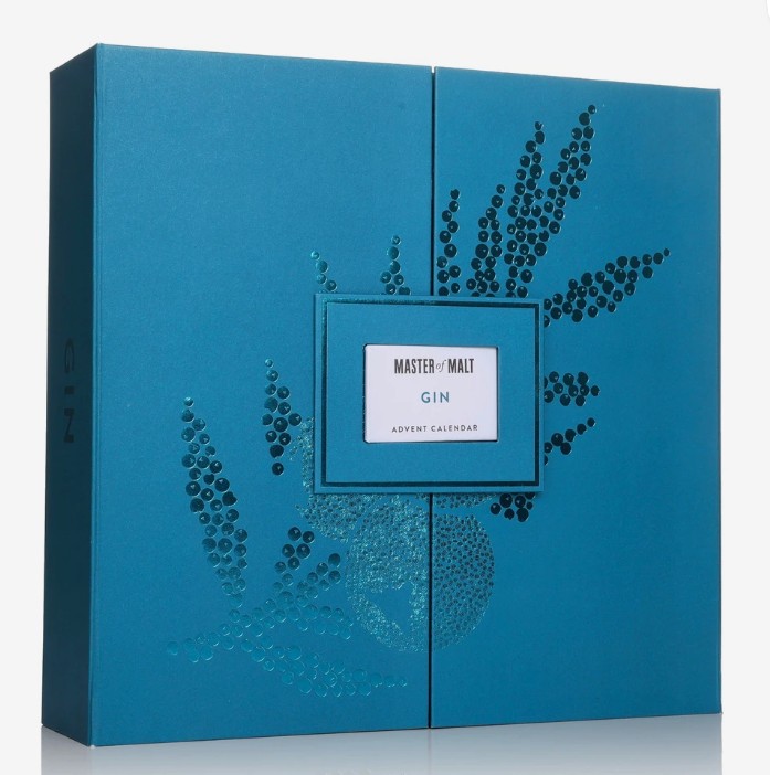 mastery of malt gin 2026 A blue Master of Malt Gin Advent Calendar box with a dotted pattern and a centred label on the front.